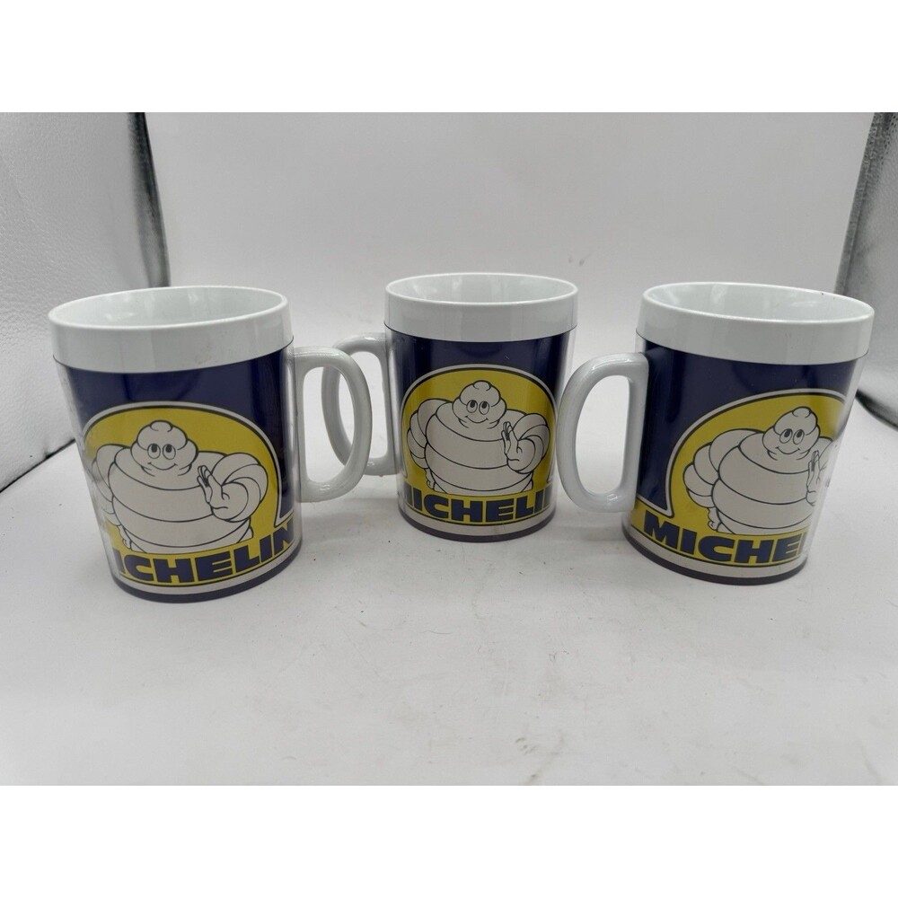 VTG Michelin Tire Coffee Mug Thermo-Serv Plastic Promotion Cup USA Pair Of 3